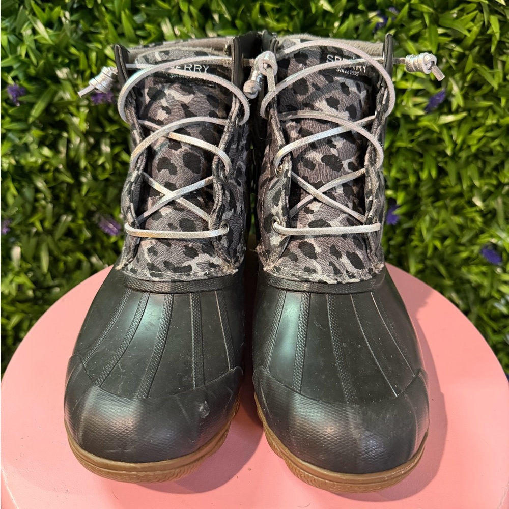 Sperry Leopard-Print Waterproof Duck Boots - Black & Brown